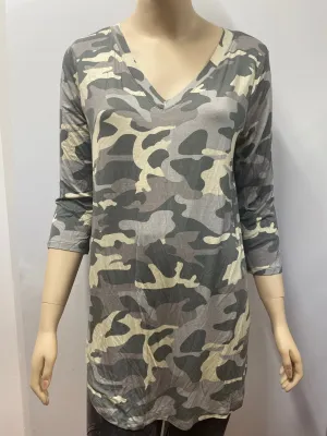 Light Green V-Neck Camo Top