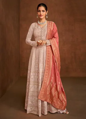Light Purple and Peach Lucknowi Embroidered Sharara Suit