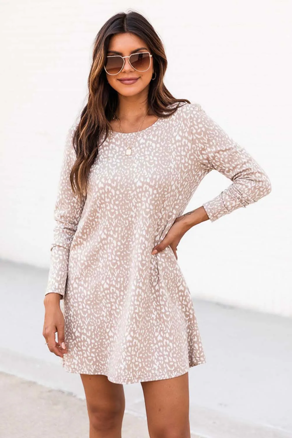 Long Sleeve Animal Print T-shirt Dress
