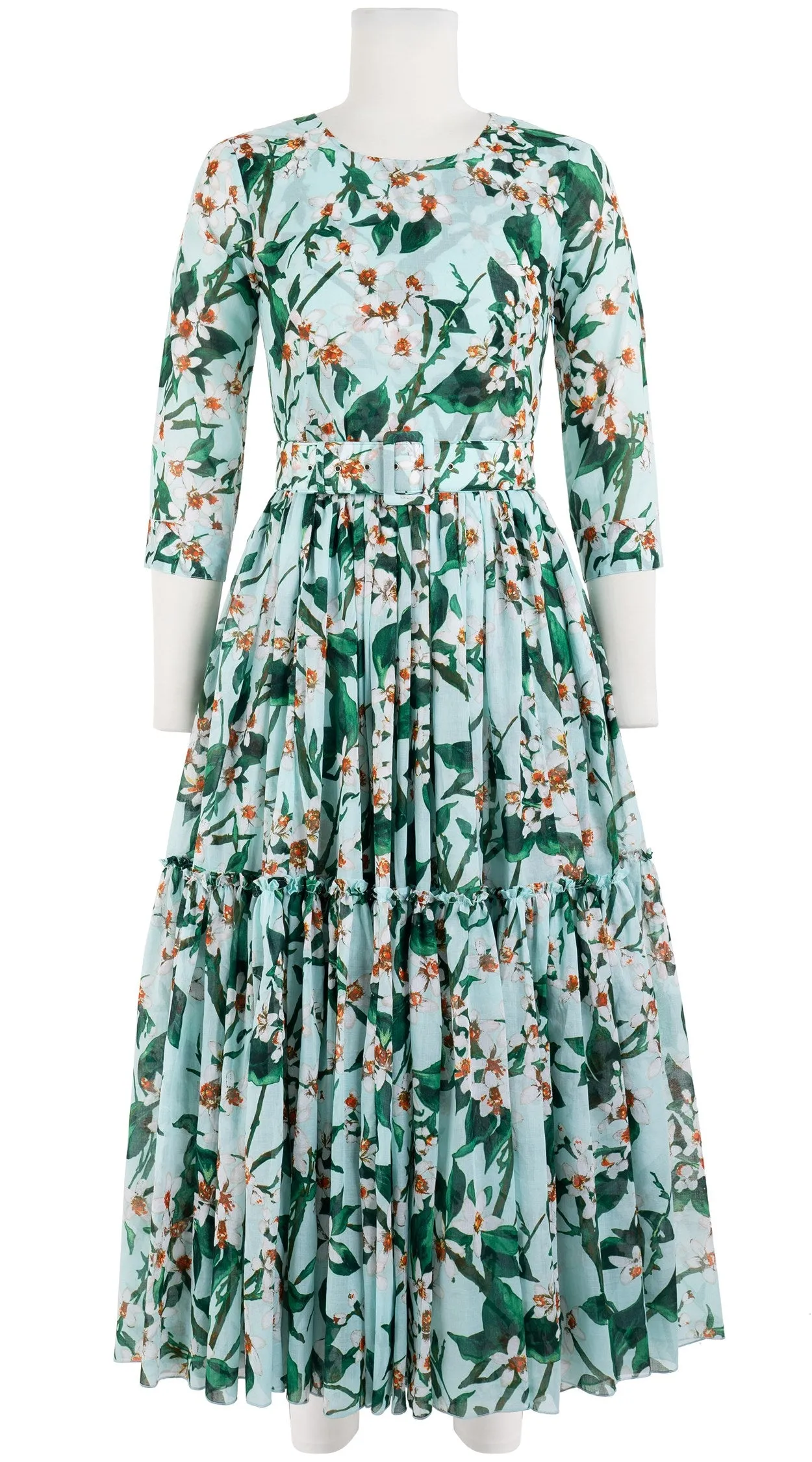 Melanie Dress #1 Crew Neck 3/4 Sleeve Midi Plus Length Cotton Musola (Magnolia New)