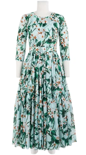 Melanie Dress #1 Crew Neck 3/4 Sleeve Midi Plus Length Cotton Musola (Magnolia New)