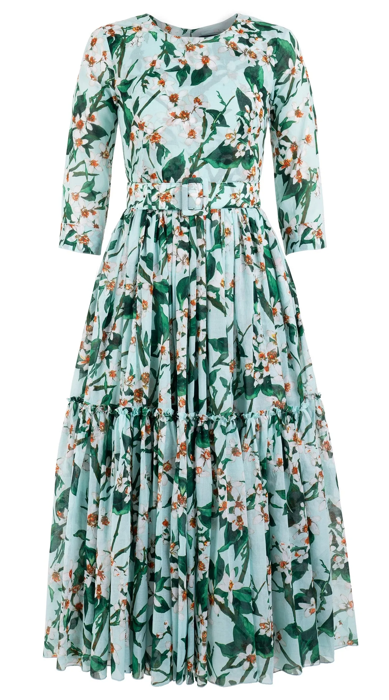 Melanie Dress #1 Crew Neck 3/4 Sleeve Midi Plus Length Cotton Musola (Magnolia New)