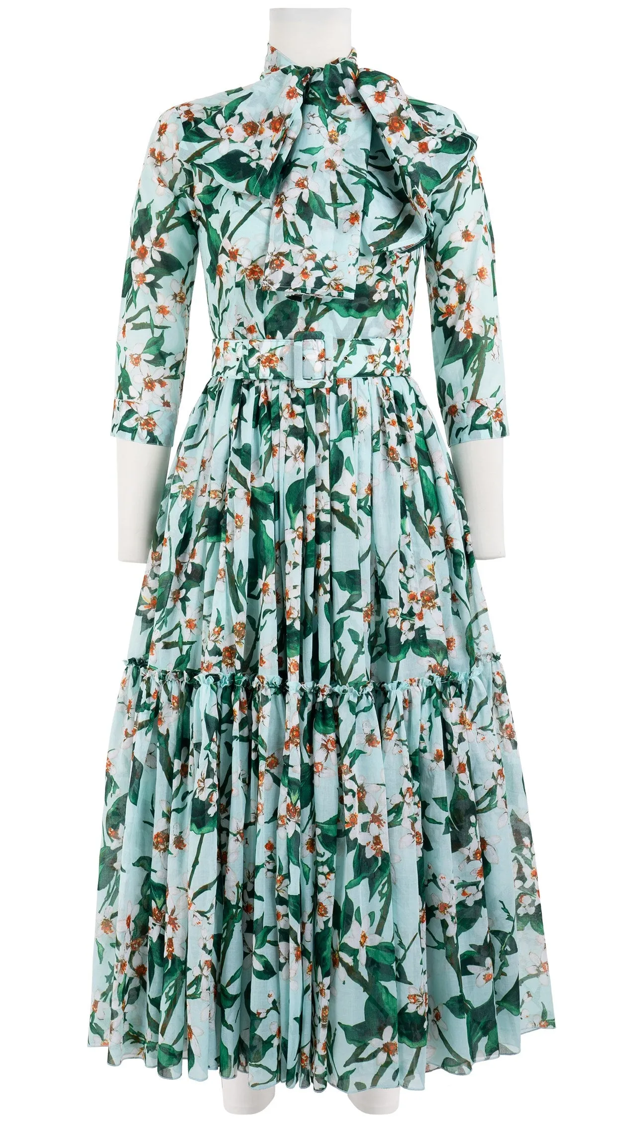 Melanie Dress #1 Crew Neck 3/4 Sleeve Midi Plus Length Cotton Musola (Magnolia New)