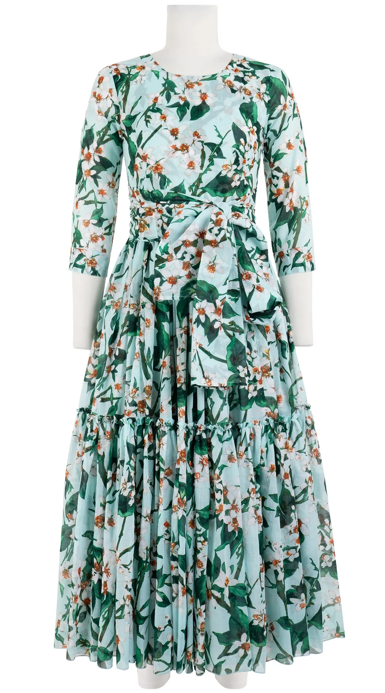 Melanie Dress #1 Crew Neck 3/4 Sleeve Midi Plus Length Cotton Musola (Magnolia New)