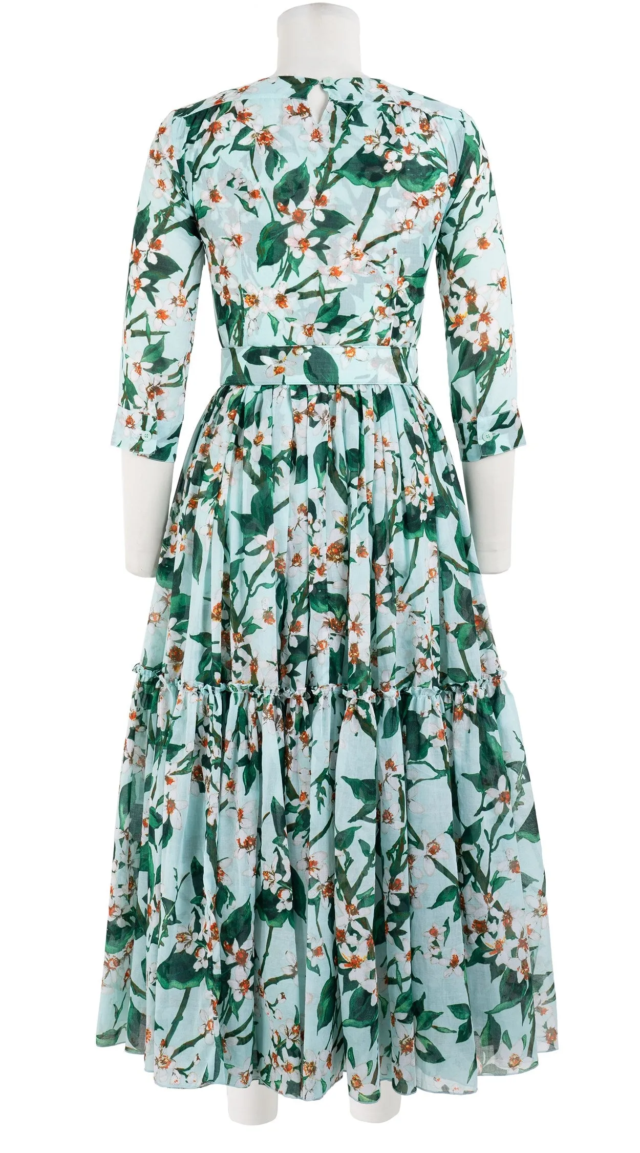 Melanie Dress #1 Crew Neck 3/4 Sleeve Midi Plus Length Cotton Musola (Magnolia New)