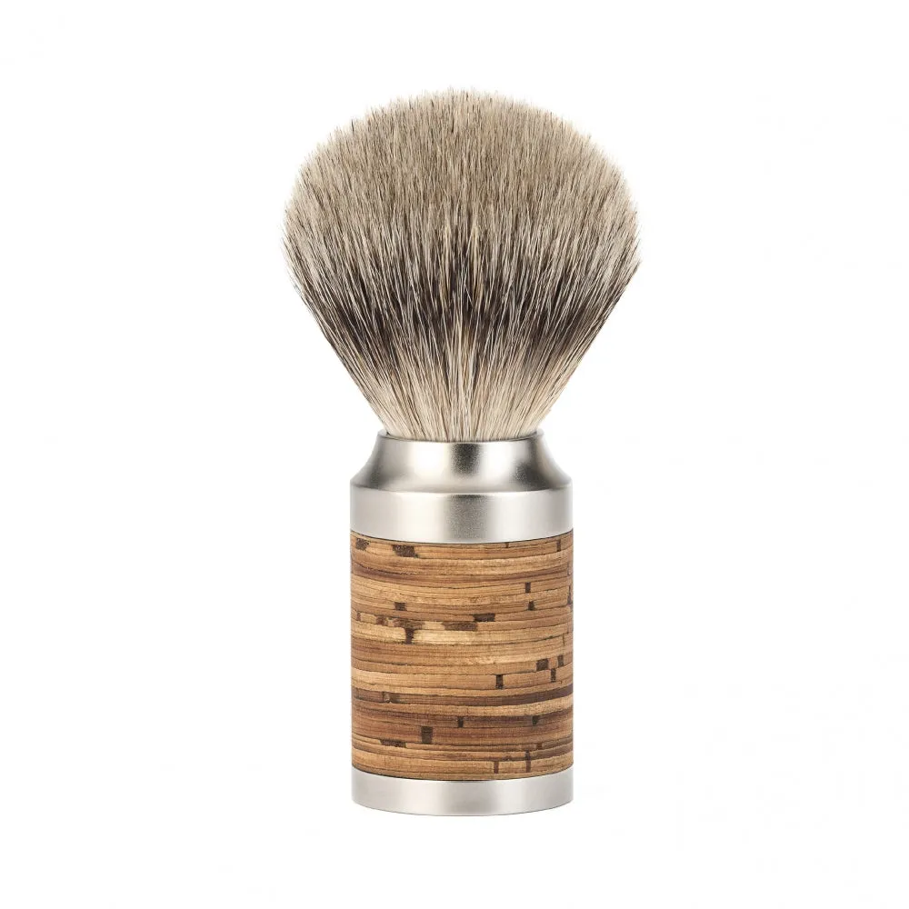 MÜHLE ROCCA Shaving Brush, Silvertip Badger, Stainless Steel & Birch Bark