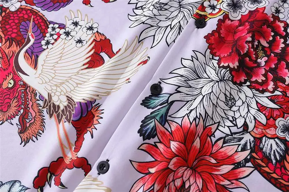 Neo Brawler Firecracker Dragons and Cranes Hawaiian Beach Shirt