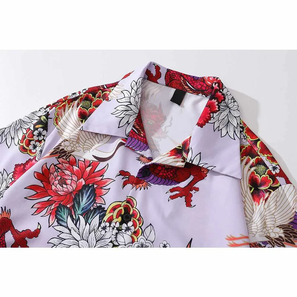 Neo Brawler Firecracker Dragons and Cranes Hawaiian Beach Shirt