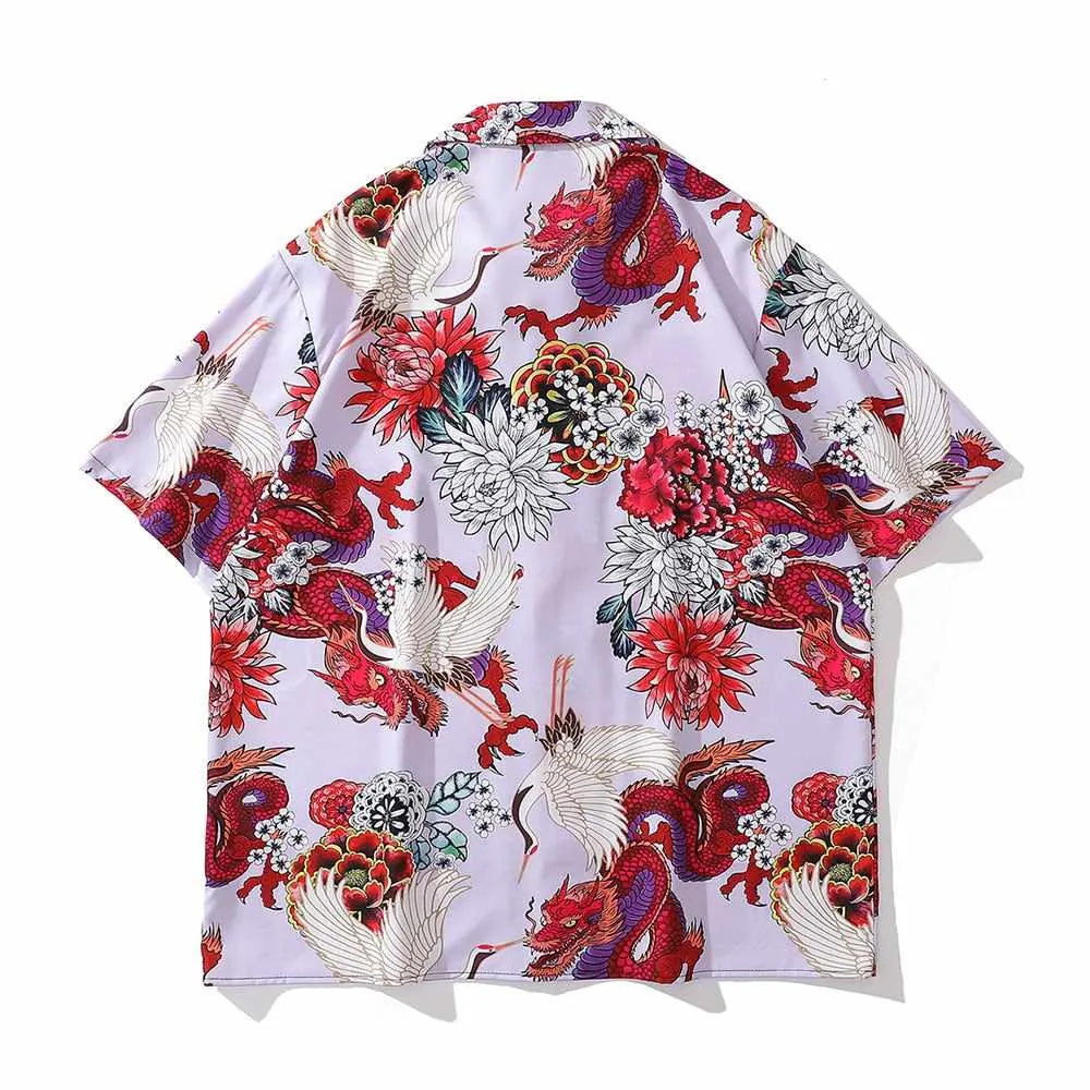 Neo Brawler Firecracker Dragons and Cranes Hawaiian Beach Shirt