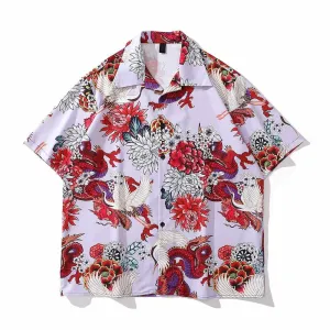 Neo Brawler Firecracker Dragons and Cranes Hawaiian Beach Shirt