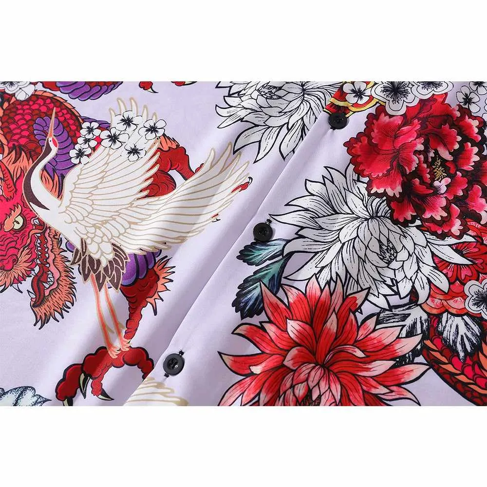 Neo Brawler Firecracker Dragons and Cranes Hawaiian Beach Shirt