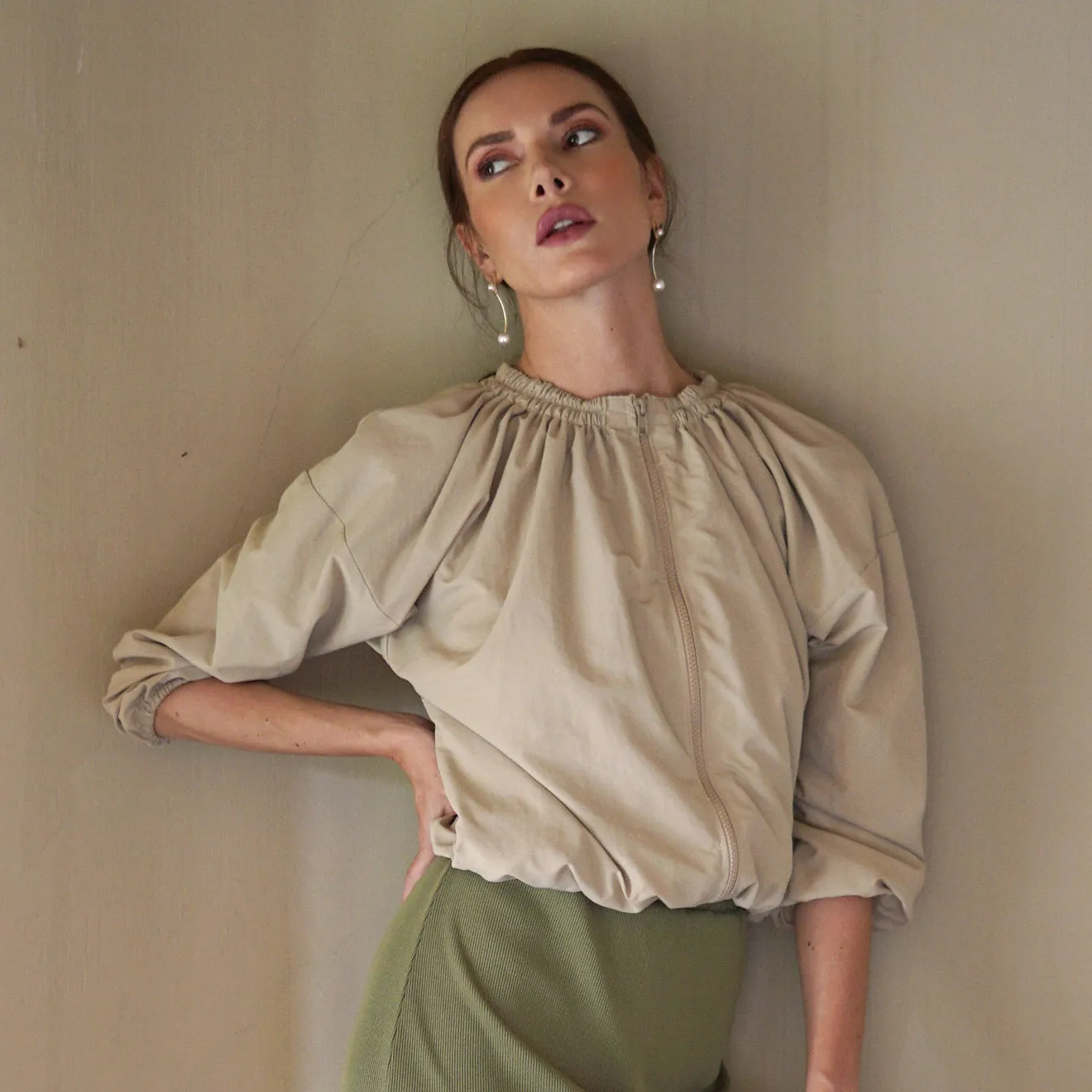 Norma Recycled Ruffle Jacket, in Beige