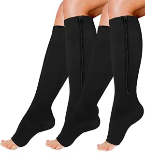 Open-Toed  Leg Stocking with Zipper（2 Pairs 20-30mmHg） -Toeless Calf Compression Sleeves | Actinput