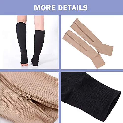 Open-Toed  Leg Stocking with Zipper（2 Pairs 20-30mmHg） -Toeless Calf Compression Sleeves | Actinput