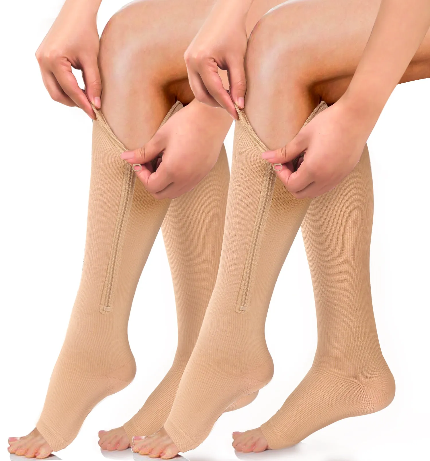 Open-Toed  Leg Stocking with Zipper（2 Pairs 20-30mmHg） -Toeless Calf Compression Sleeves | Actinput