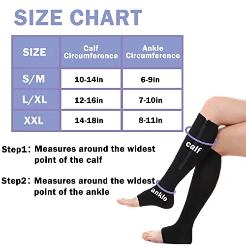 Open-Toed  Leg Stocking with Zipper（2 Pairs 20-30mmHg） -Toeless Calf Compression Sleeves | Actinput