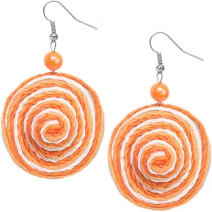 Orange Swirl Bead Woven Dangle Earrings