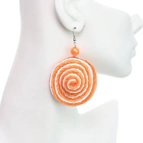 Orange Swirl Bead Woven Dangle Earrings