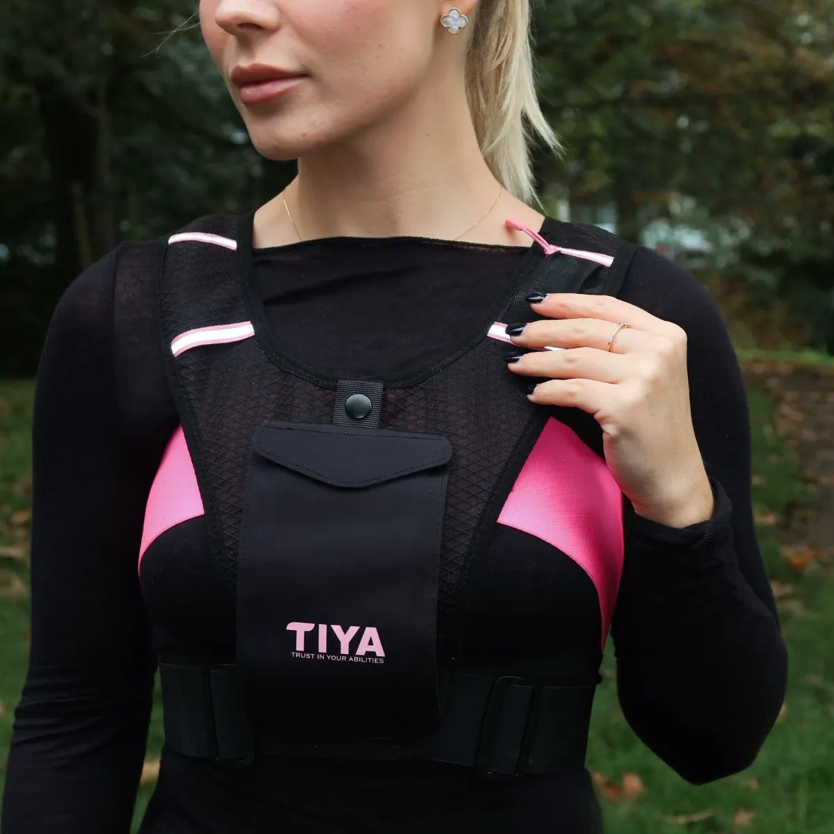 Original Boobuddy™ & TIYA Running Phone Holder Vest - Black/Pink