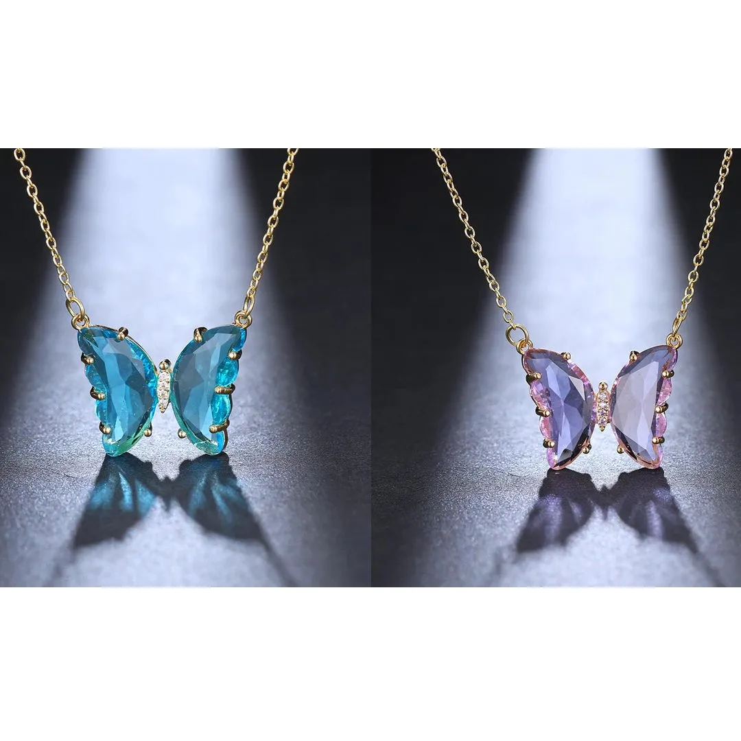 Pack of 2 Purple and Turquoise Blue Crystal Butterfly Pendant