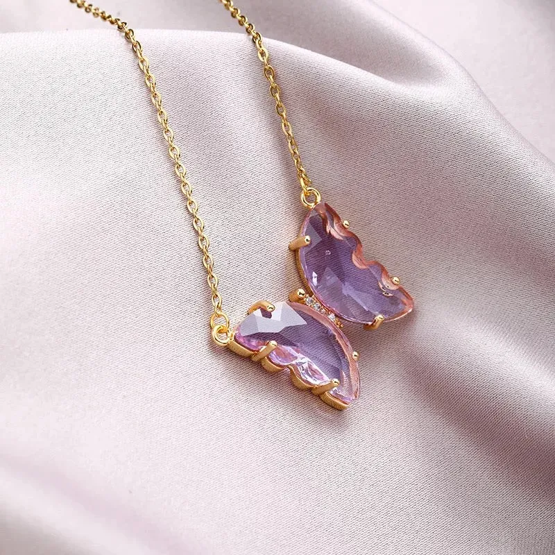Pack of 2 Purple and Turquoise Blue Crystal Butterfly Pendant