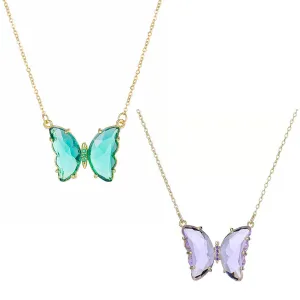 Pack of 2 Purple and Turquoise Blue Crystal Butterfly Pendant