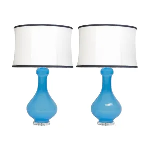 Pair of Vintage Blue Italian Opaline Lamps