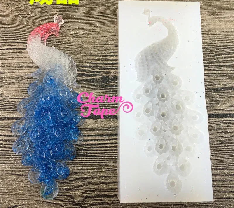 Peacock charm Silicone Silicon mold flexible, for polymer clay, resin jewelry Q050