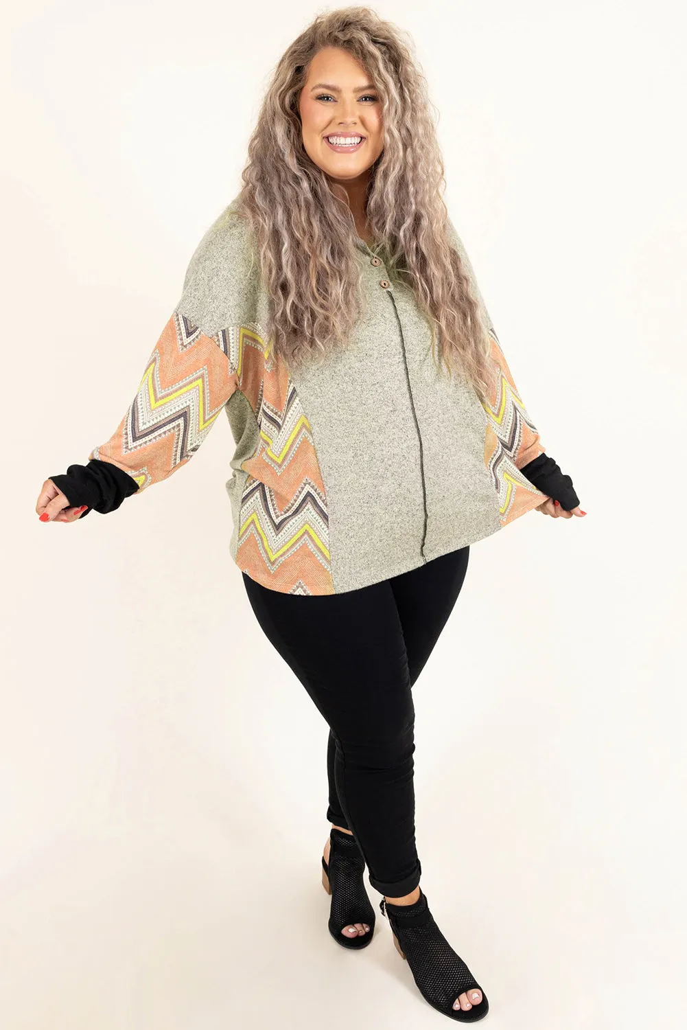 Plus Size Chevron Sleeves Top