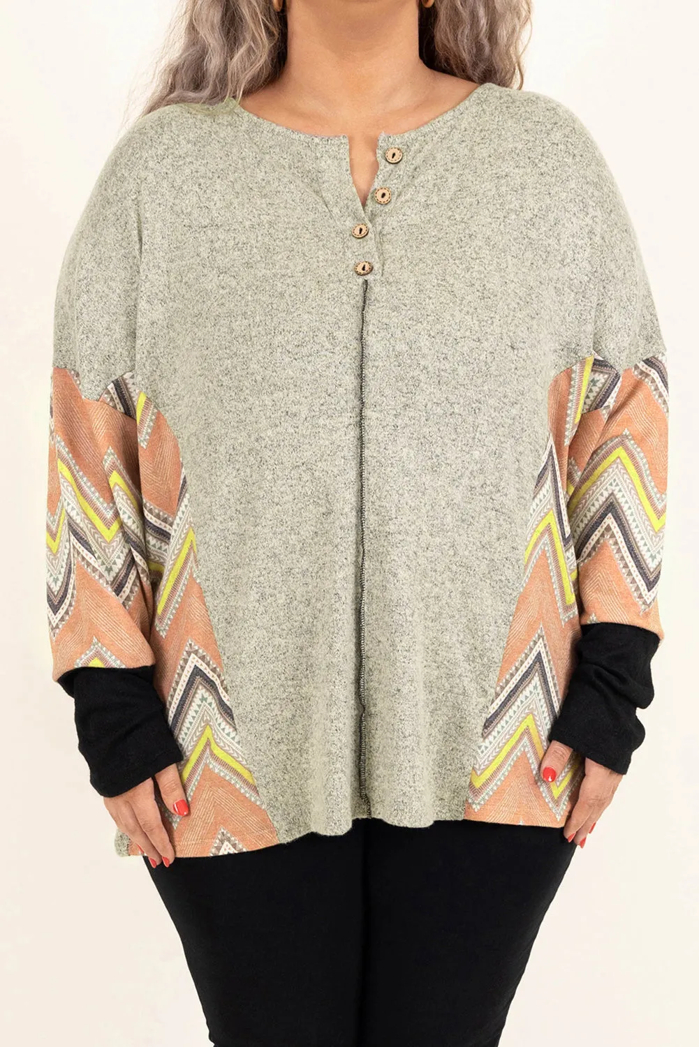 Plus Size Chevron Sleeves Top