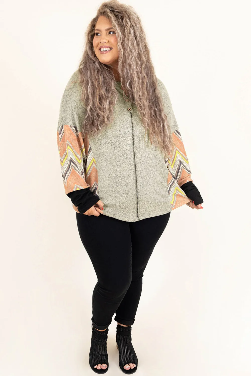 Plus Size Chevron Sleeves Top