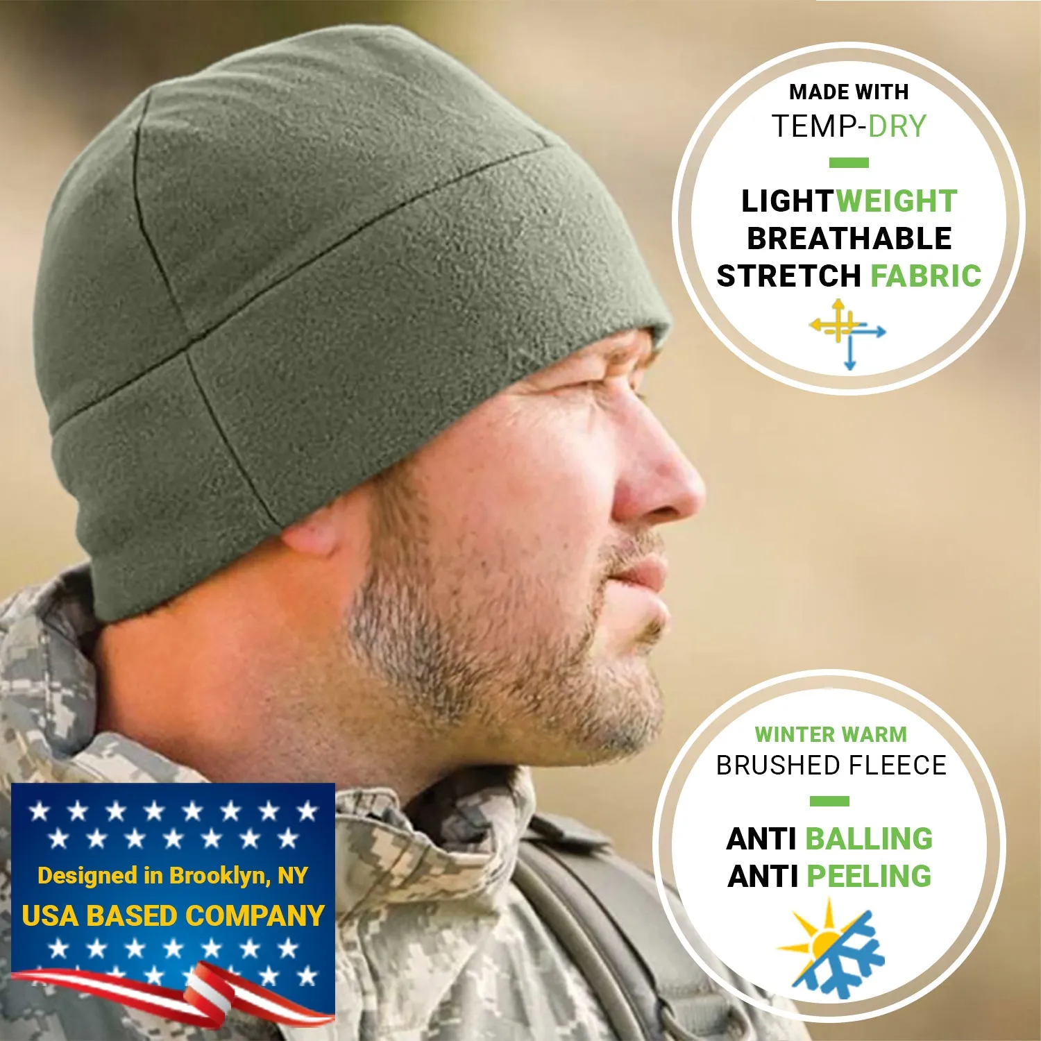 Premium Brushed Fleece Watch Cap Warm Beanie