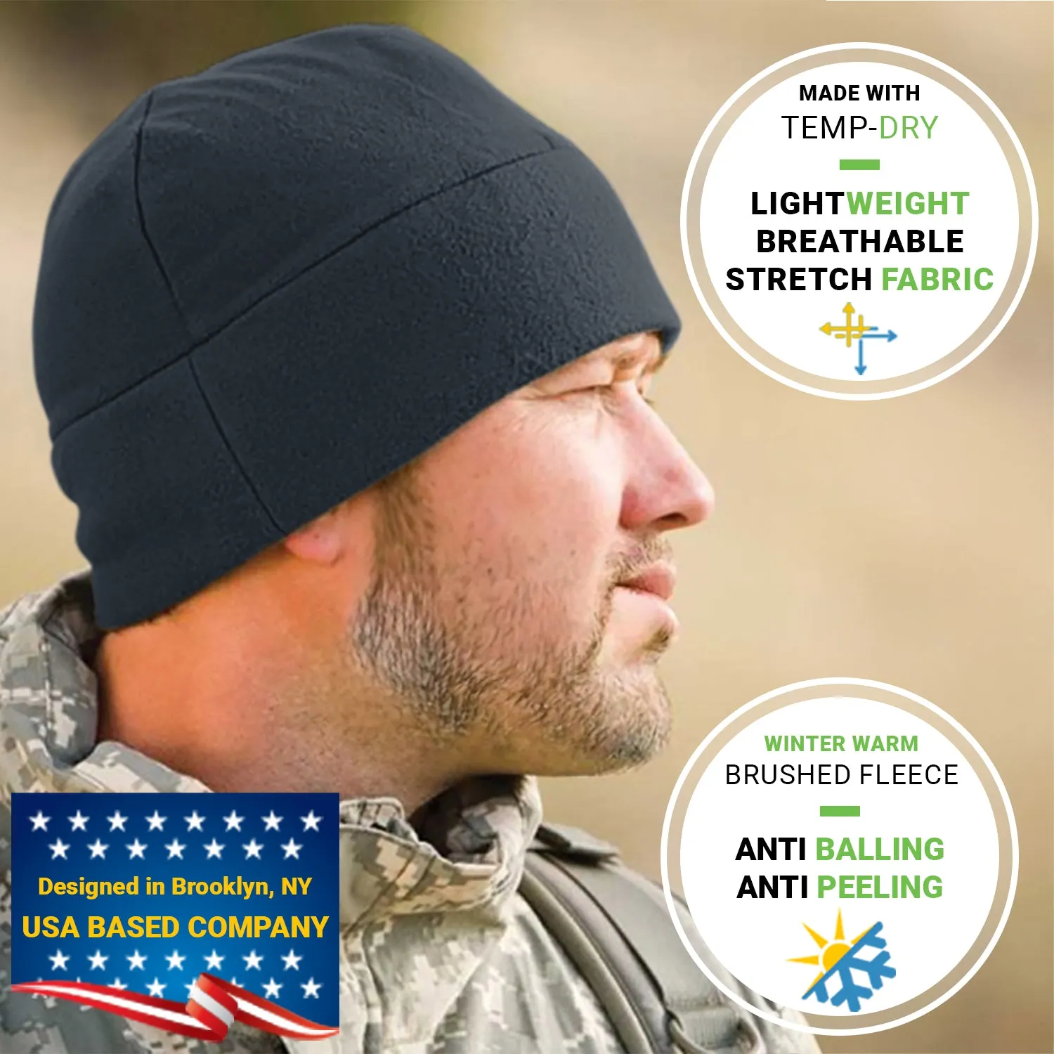 Premium Brushed Fleece Watch Cap Warm Beanie