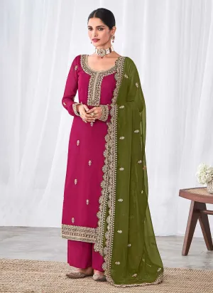 Purple and Green Embroidered Palazzo Suit
