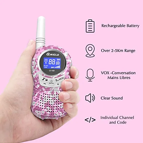Qniglo Walkie Talkies for Kids Rechargeable with 𝗟𝗶-𝗶𝗼𝗻 𝗕𝗮𝘁𝘁𝗲𝗿𝘆, Long Range Kids Walkie Talkies 3 Pack, Toys Walkie Talkie for Girls, Boys, Birthday Halloween Xmas Gifts, Outdoor Camping