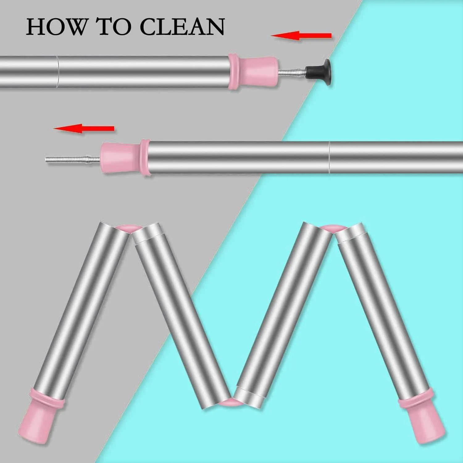QUIENKITCH 3-Pack Collapsible Straws, Stainless Steel Reusable Foldable Drinking Straws with Hard Case, Cleaning Brush, Keychain and Neck Lanyard (Pink/Black/Blue)