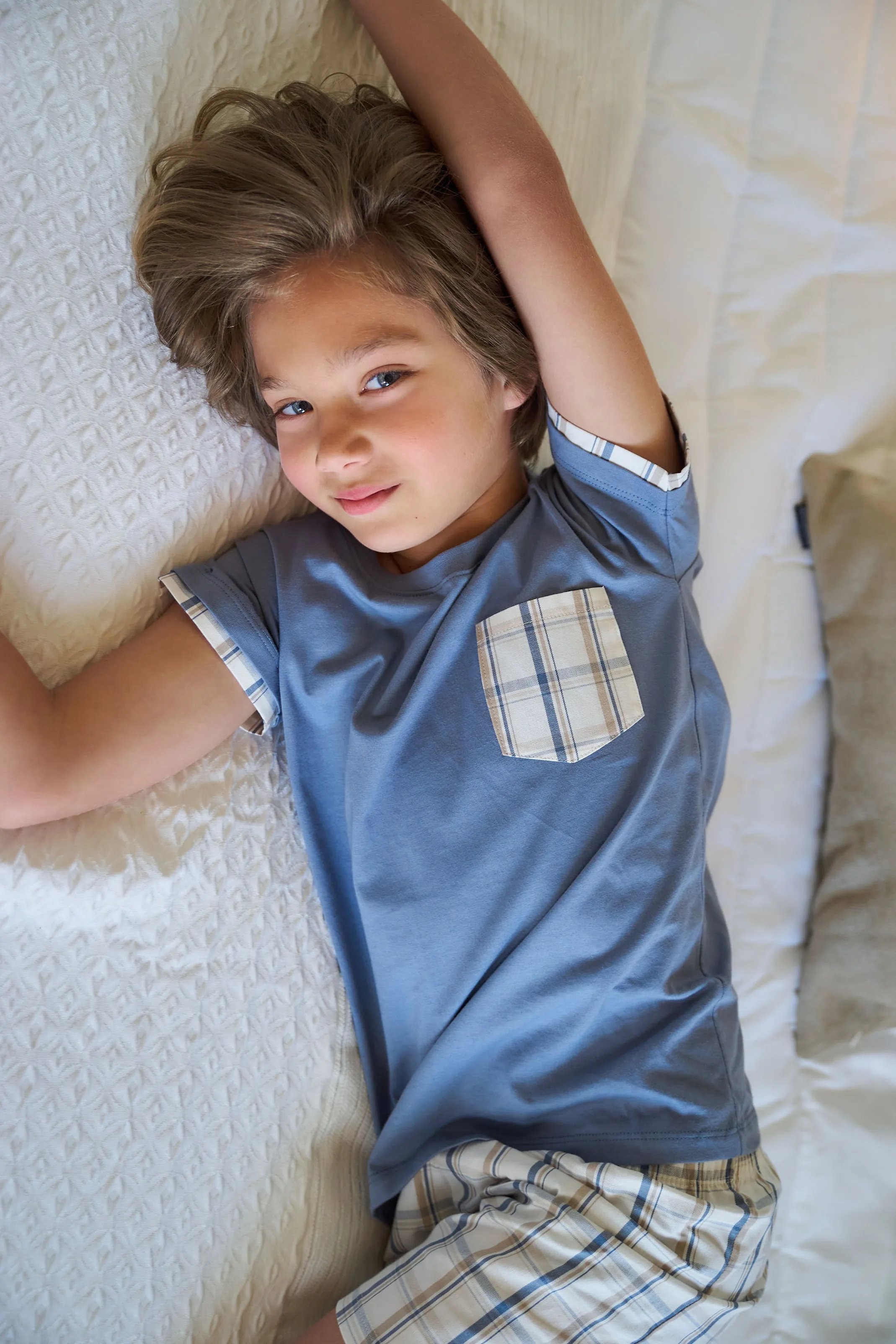 "Raphael" Dusky Blue Stripe T-Shirt & Shorts