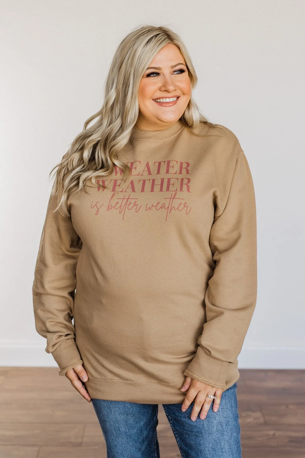 "Sweater Weather" Crewneck Pullover- Khaki