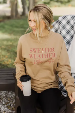 "Sweater Weather" Crewneck Pullover- Khaki