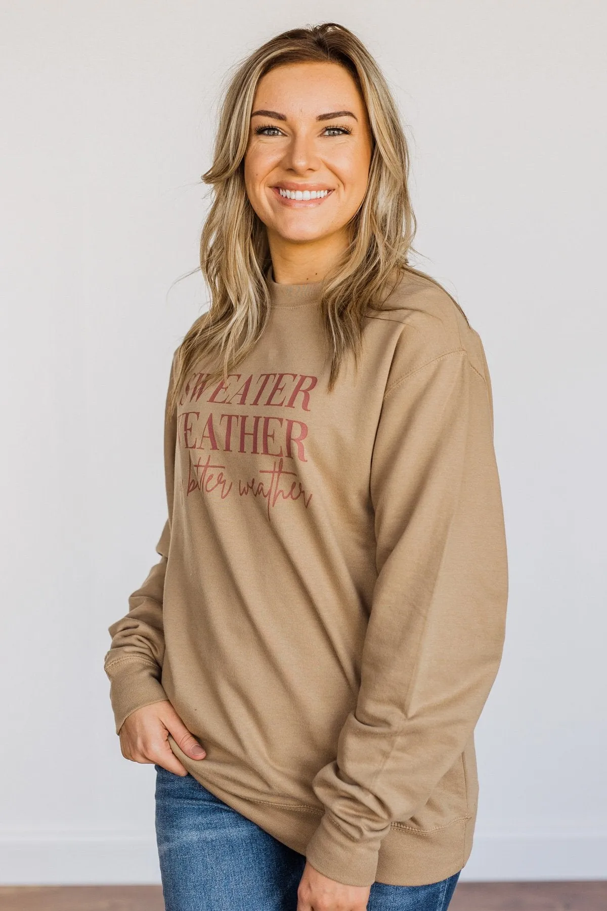 "Sweater Weather" Crewneck Pullover- Khaki