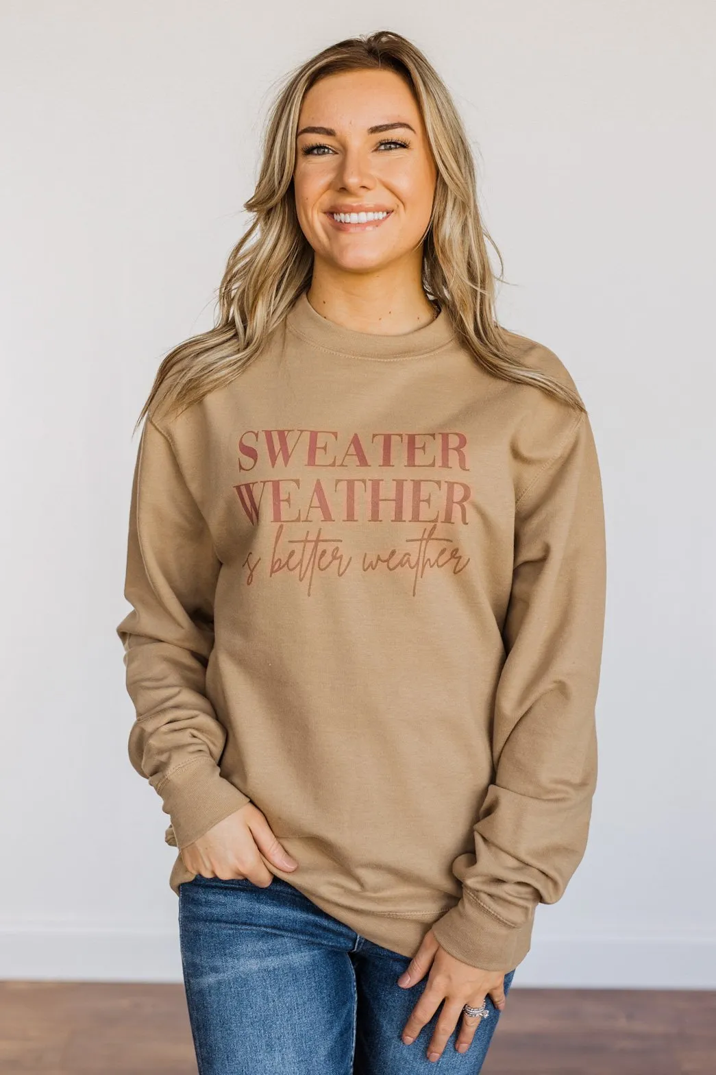 "Sweater Weather" Crewneck Pullover- Khaki