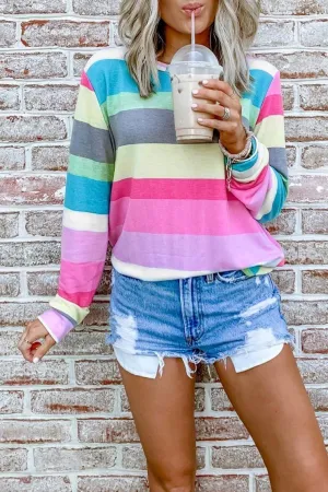 Rainbow Striped Multicolor Thin Tops
