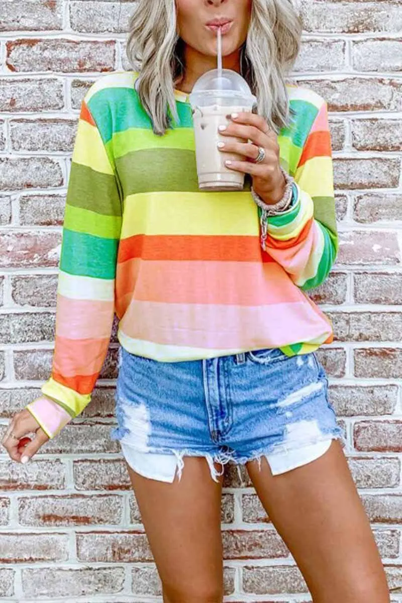 Rainbow Striped Multicolor Thin Tops