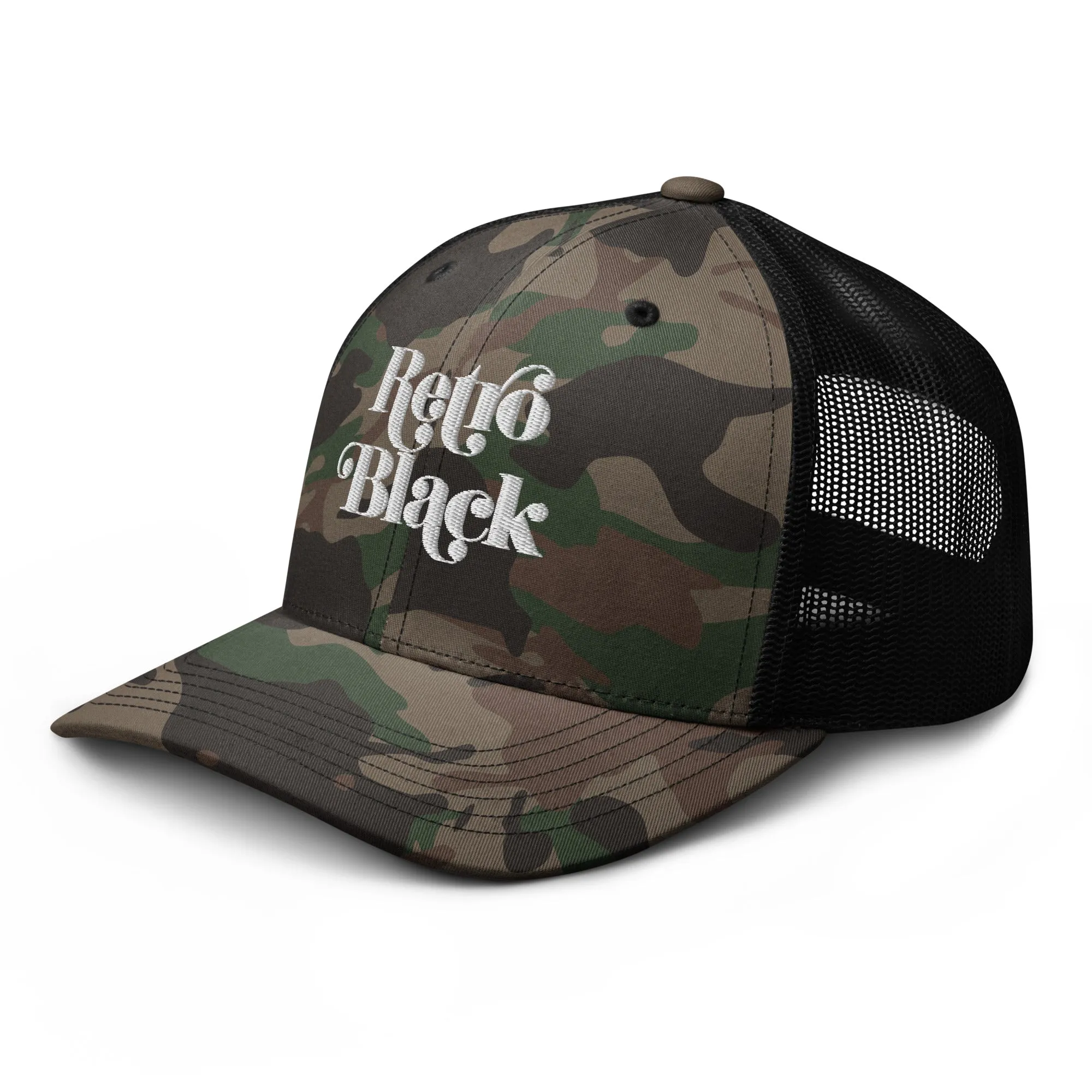 Retro Black Camouflage trucker hat