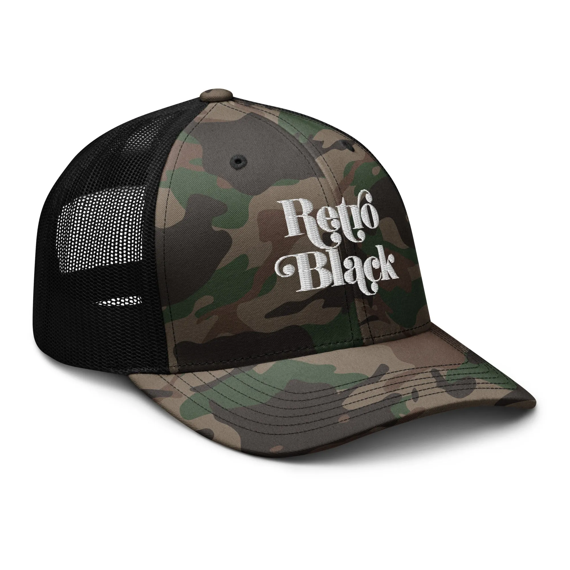 Retro Black Camouflage trucker hat