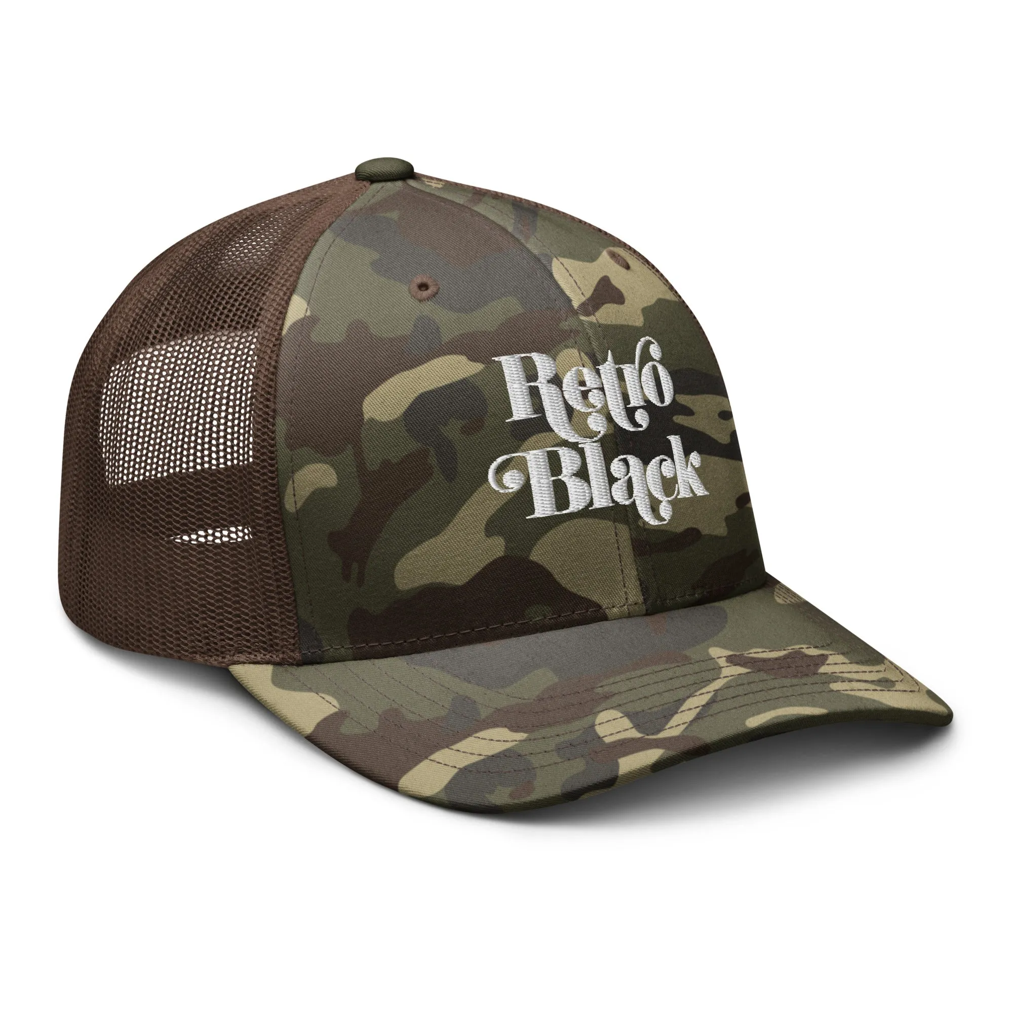 Retro Black Camouflage trucker hat