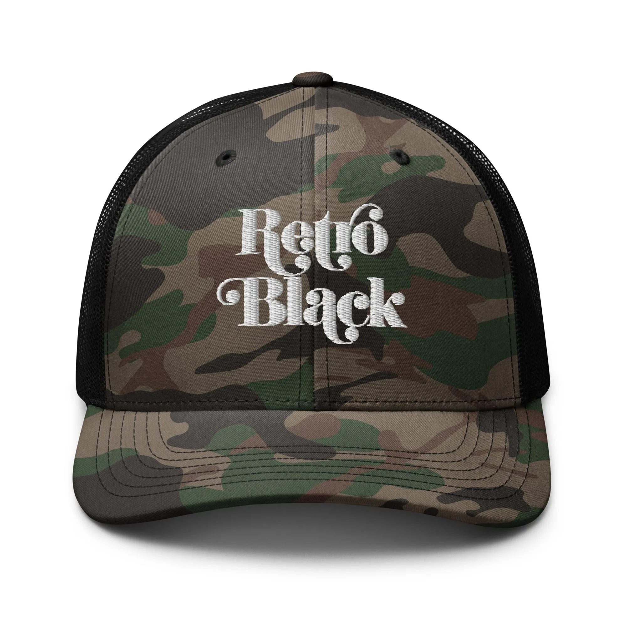 Retro Black Camouflage trucker hat
