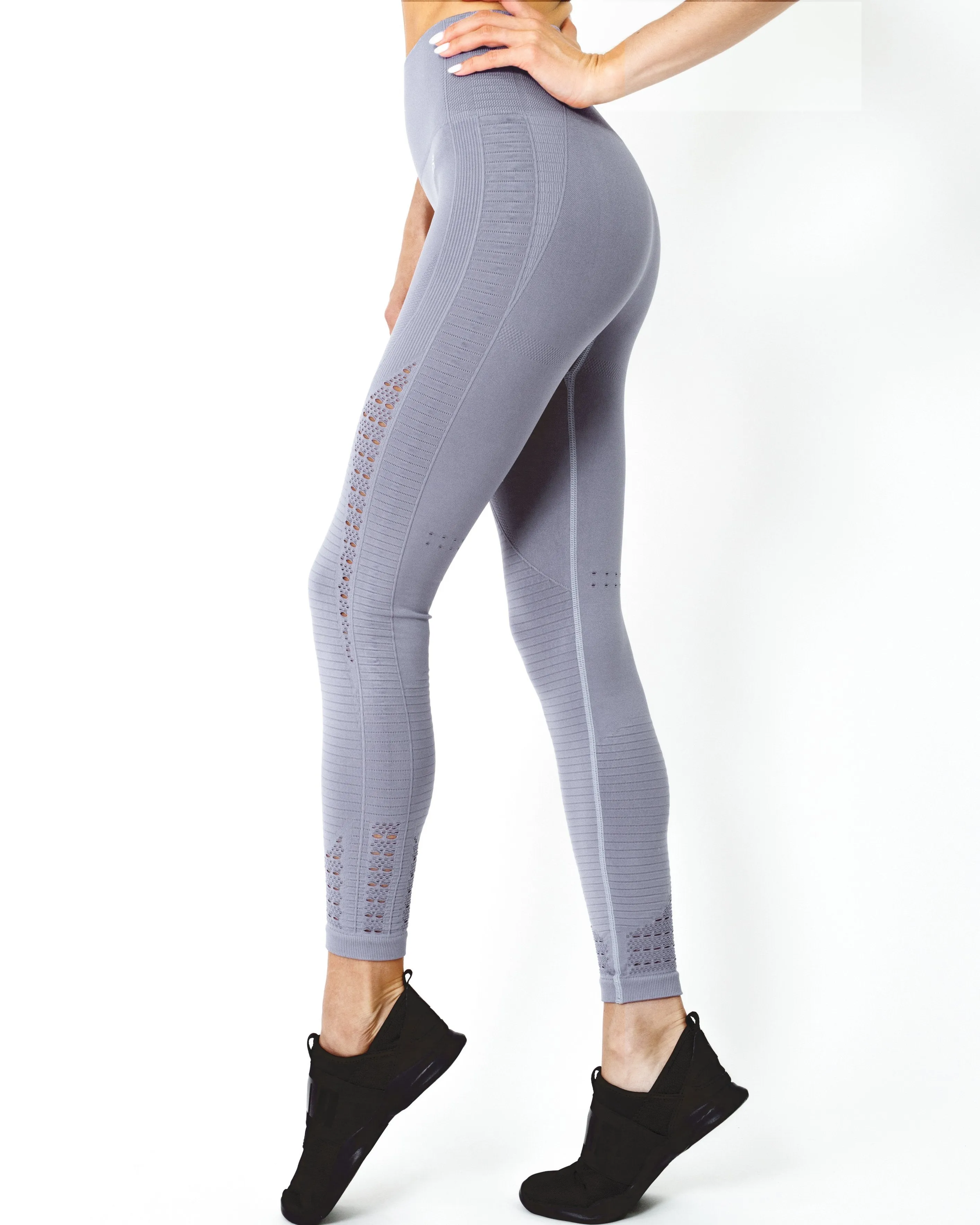 Ribbed Mesh Seamless Legging - Grey Purple