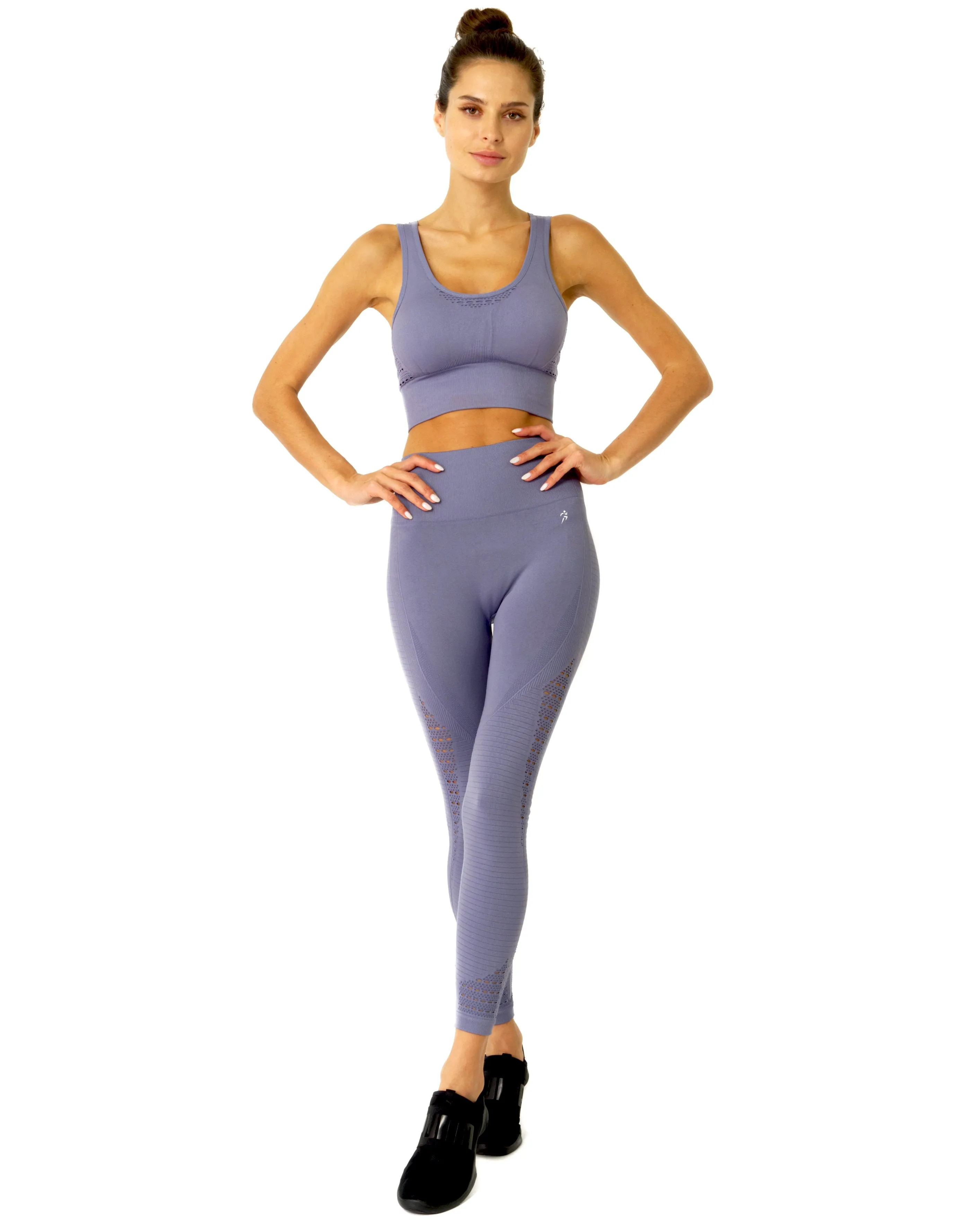 Ribbed Mesh Seamless Legging - Grey Purple