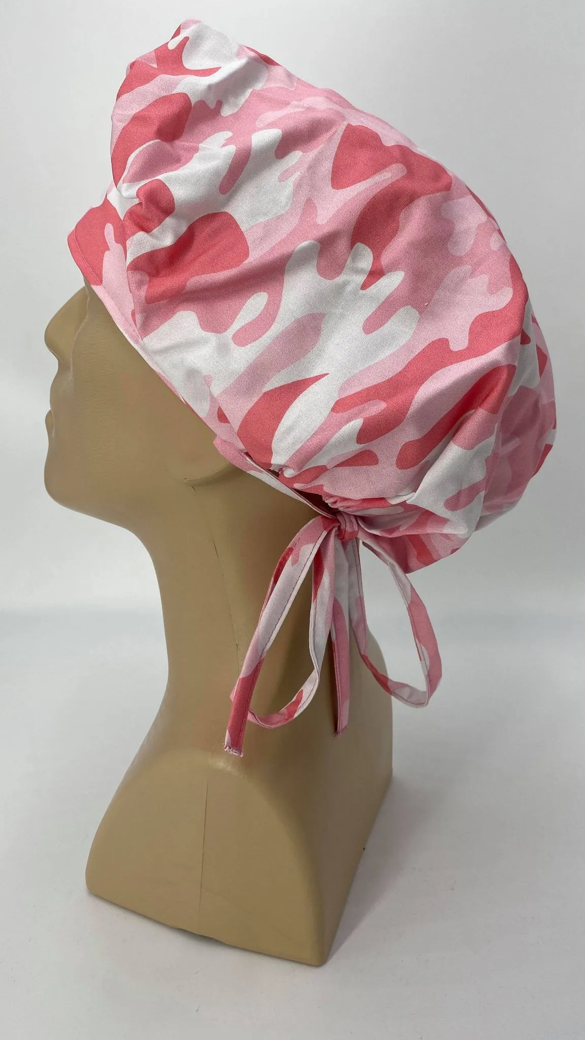 Scrub Hat Medical Hair Bonnet Surgeon Head Cover Surgical Cap Nurse Bouffant Nursing Ponytail Holder Operating Room, Pink Camouflage Camo